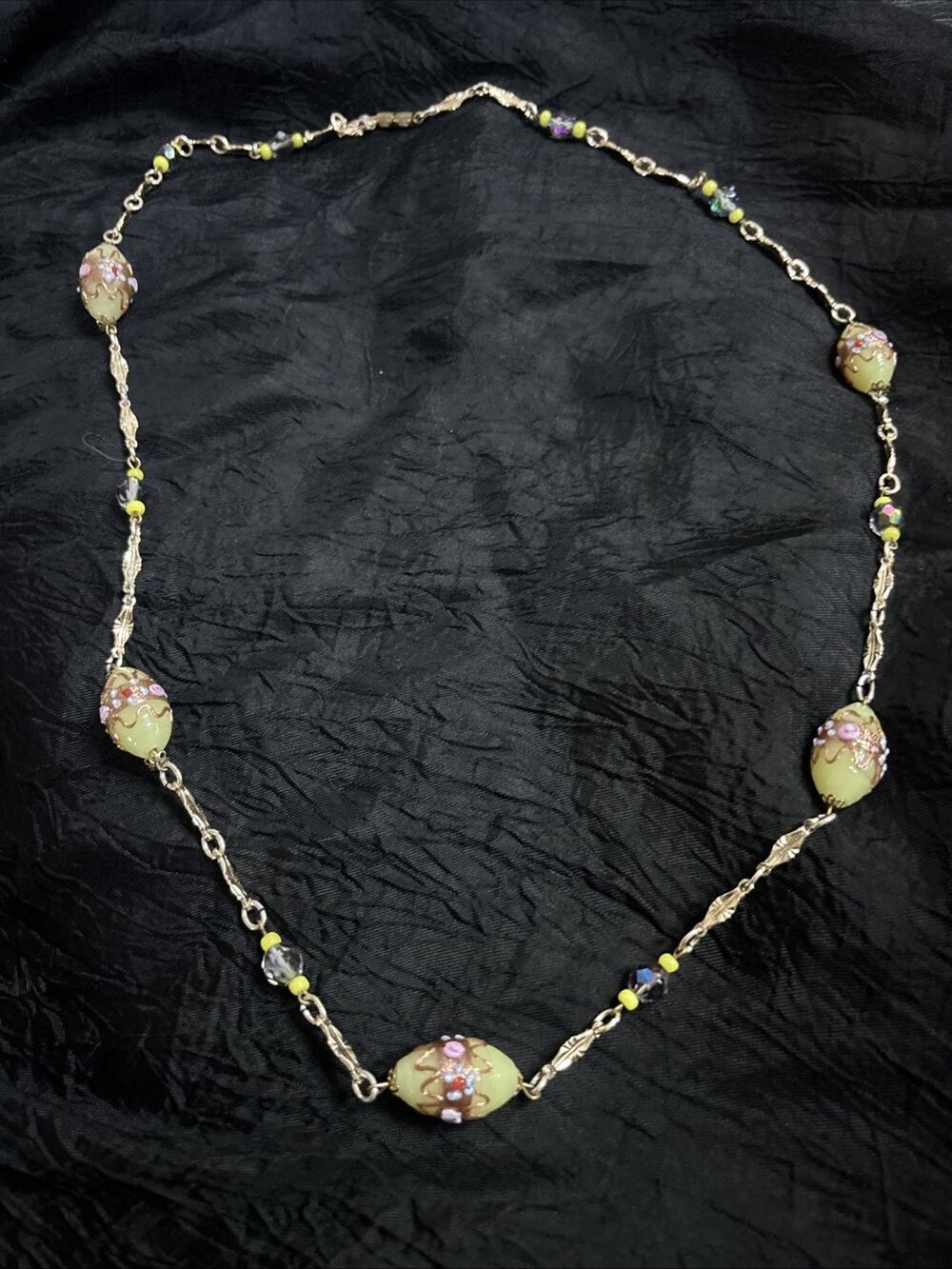 Vintage Murano Wedding Cake Beads Chain Long Necklace Made In Italy 32” Long